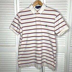 POLO Ralph Lauren Custom Fit Cotton PONY RIDER White Orange Striped Shirt L